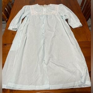 Barbizon Vintage Granny Light Blue Embroidered Lace Button Down Nightgown Size L